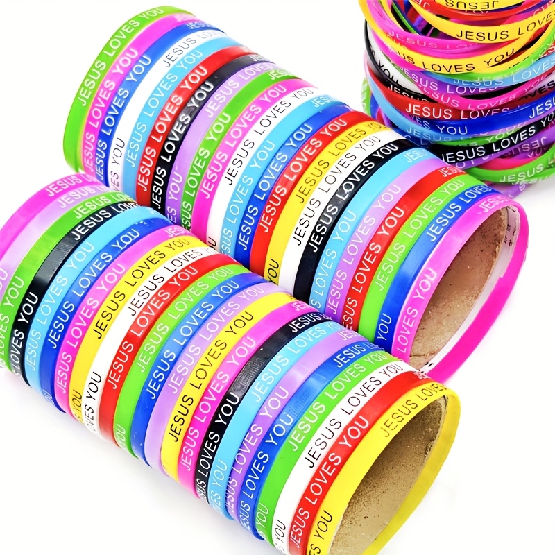 50pcs Girls' Love You Silicone Bracelets, Mixed Colors
